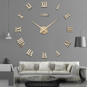 Väggklockor Specialerbjudande 3D Big Acrylic Mirror Wall Clock Diy Quartz Watch Still Life Clocks Modern Home Decoration Living Room Stickers 220909