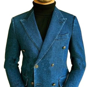 Ternos masculinos Blazers Business Tailor fez homens ternos 2 pe￧as Jaquetas de homens com jeans casuais Algod￣o cal￧as Cowboy Prom Party Blazer Masculino Conjunto 220909
