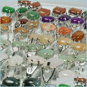 Band Rings Wholesale Bk Jewelry Gem Stone Rings For Women Men Mix Tiger Eye Moss Agate Rose Quartz Aventurine Carnelian Drop Delivery Dhvds