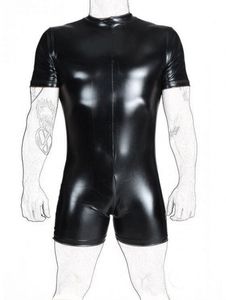 Schwarz glänzendes metallisches kurzes Catsuit-Kostüm, sexy Damen-Strumpfhose, Ganzkörperanzug, Kostüme, Halloween-Party, Kostüm, Cosplay, hinten, 2-Wege-Reißverschluss bis zum vorderen Schritt