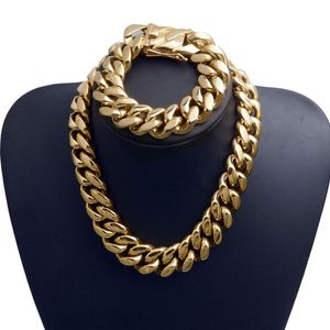 22 mm przesadzone super szerokie mężczyźni Cuban Link Sieć Jewlery Hip Hop Stal nierdzewna Bransoletka Naszyjnik 18K Gold Elmated 16-30 3010