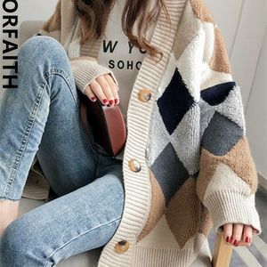 Women's Sweters Colorfaith Plaid Chic Cardigans Button Puff Sleeve Winversited Women's Sweters Winter Spring Sweter Tops SW658 220909