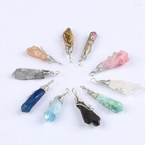 Pendant Necklaces Handmade White Copper Wire Wrapping Irregular Crystal Column Natural Stone Fashion Creative Jewelry