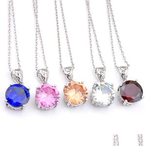 Ladelschetten 5 Stcs Charm Fashion Vintage Round Granat Morganit Topaz Gemstone Sliver Colored CZ Anhänger Halsketten für Frauen - Drop Deli DHZVH