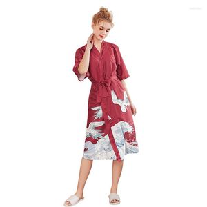 Roupa de sono feminina Daeyar Cetin Robe Animal Print Sexy Long Bathrobe Dress Silk Dress Clothes Home Rouspio