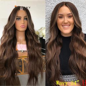 Schokoladenbraune U-Teil-Perücke, Echthaar-Perücke für Frauen, 200 % dicke, gewellte V-Teile-Perücken, brasilianisches Remy-Haar, leimlos, volle Maschine