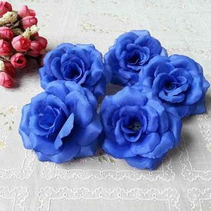 Faux Floral Greenery 8 см темно -синий цвет 10 PCSparty Artificial Rose Silk Heads Головы декоративные цветы для свадебной домашней вечеринки Украшение банкета J220906