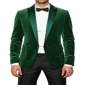 Męskie garnitury Blazers Zielone aksamitne palenie mężczyzn garnitury Slim FIT do ślubnego pana młodego Tuxedo 2 -częściowa kurtka obiadowa z czarnymi spodniami męski kostium mody 220909