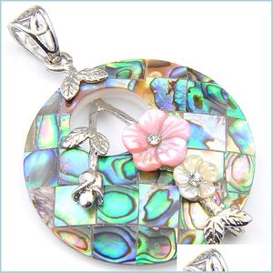 Pendant Necklaces New Arrives Natural Abalone Shell Women Pendant Necklaces Plum Blossom Sier Fashion Diy Jewelry 6Pcs/Lot Size 40Mm Dhyic