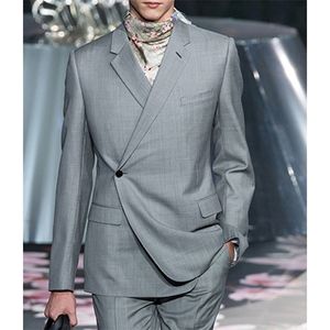 Мужские костюмы Blazers One Button Grey Men Suits Slim Fit для свадебного парня Мода Жених Tuxedo 2 штука мужской куртки с брюками 220909