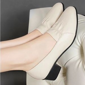 Summer Women High Heel Shoes Breattable Pumpar Poysed Toe Thick Heels Female Dress Elegant Footwear Elastic Pull-on Fashion Office Shoes 2022 Ny Concise