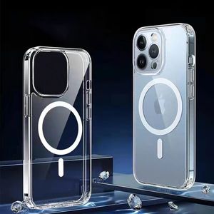 Capas magnéticas TPU transparentes para iPhone 14 15 Plus 13 12 11 Pro Max Slim Capa protetora à prova de choque Ímã Carregador sem fio Capa transparente superior