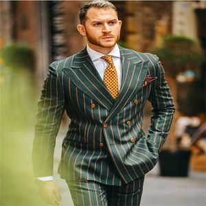 Ternos masculinos Blazers Men Suits Pinstripe Fashion Green Designer Groom Groom Groom para Man Tuxedo Fit Party Wear Futes Formais 220909