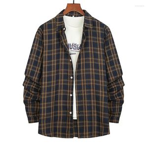 Men's Trench Coats Men's Short Coat Wear Plaid Print Korean Handsome Oversize Autumn Knee-high Windbreaker Single Breasted 2022