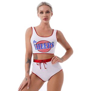 Women s Tracksuits Women Cheerleader Uniform Role Play Come Sexy Nightwear Letter Print Cropped Tank Top with Briefs Hot Pants Street Dance Set T220909