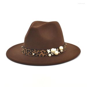 Berets fuodrao fedoras kapelusz solidny kolor wełny filc szerokie rdzeń Jazz vintage Panama Gamble Brown elegancki chapau femme f159
