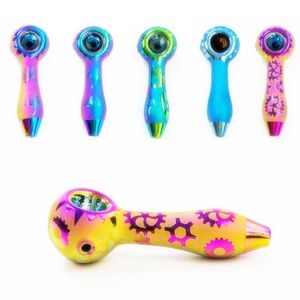 Cool Colorful More Pattern Thick Glass Pipes Portable Design Spoon Bowl Dry Herb Tobacco Filter Bong Handpipe Handmade Oil Rigs Smoking Cigarette Holder