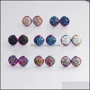 Ohrstecker Regenbogenfarbe Edelstahl Ohrstecker 8 mm 10 mm 12 mm Harz Druzy Drusy Ohrringe handgefertigt für Frauen Schmuck Männer Drop Lieferung 2021 Dhs Dhefp