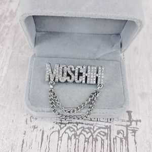 Rhinestone Letter Brooch Women Letters Tassel Chain Brooches Suit Lapel Pin Gold Silver