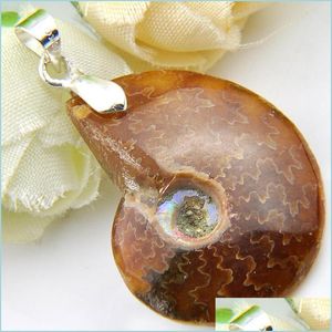 Pendant Necklaces Wholesale 10 Pieces 1Lot Special Natural Ammonite Fossil Gem 925 Sterling Sier Usa Israel Wedding Engagement Pendan Dh4Wi