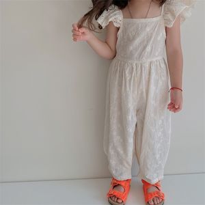 Overalls 2622C Girl Jumpsuit Summer Korean Girls Fashionable Backless Lace-up Bow Clothes Breathable Lace Flower Jumpsuit 220909