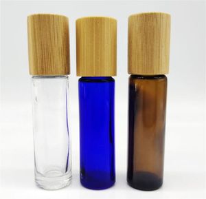 Profumo Flacone roll-on in vetro da 10 ml con coperchio in bambù per oli essenziali Bottiglie trasparenti ricaricabili per campioni di profumo