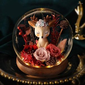 Confezione regalo Scatola per fiori eterna Ornamenti con copertura in vetro Invia fidanzata amica compleanno Rose Festival di Natale