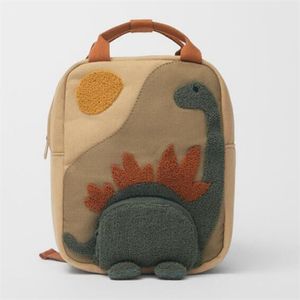 Mochilas Bordadas Bordado Sol Pescoço longo Dinosaur Backpack Gancho Hair Hair Bordado Canvas de desenho animado Infantil Backpack 220909