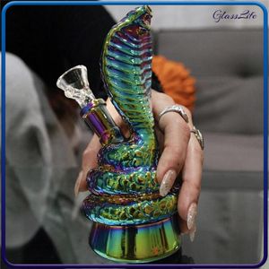 Hookahs Cobra Snake Bong 6.5'' Glass Water Pipe Rainbow Color Small Bongs with Downstem Bowl 14mm Joint Bubbler