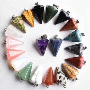 Wholesale natural stone pendants for jewelry making resale online - whole Natural stone Quartz Crystal lapis lazuli amethysts beads pendant Pendulum for diy Jewelry making Necklaces m