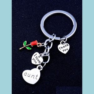 Keychains Fashion Rose Flowers I Love You Heart Charms Keychain Family Daughter Grandma Aunt Sister Mom Key Chains Thank Gifts Keyrin Dh3L1