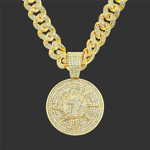 pendant necklaces hip hop crystal lucky number 7 pendant with big miami cuban chain choker necklace for men women Iced out coin jewelry