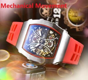 Popular mens skeleton dial watch stopwatch 43mm self winding automatic mechanical movement pilot rubber belt Sports time clock table wristwatch Montre De Luxe