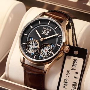 Armbandsur Ailang Men Automatic Mechanical Steel Double Tourbillon Luxury Leather Fashion Business Sports Watches Relogio Masculino 8825