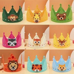 Decoração de festa Animal Felt Crown Hat Birthday Birthday Caps 1st Hats Born Baby Shower Head Band 1 Year Decor 220908