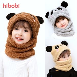 Berretti Cappelli Invernali Neonate Maschi Cappello lavorato a maglia Plus Pile Bambini Caldo simpatico orso Cappellini da coniglio Addensare Auricolari Sciarpa al collo per copricapo bambino 220909