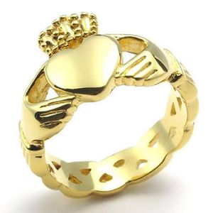 Vintage simple anneaux en acier inoxydable Claddagh Heart Crown Love Mens Womens Womens pour le mariage bijoux argent Gold262b