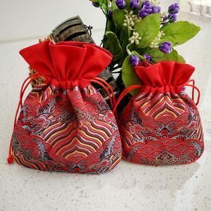 2st Size Patchwork Large DrawString Jewets Gift Pouches Chinese Style Silk Brocade Bag Vintage Travel Cosmetic Carry Pouch Storage P sar