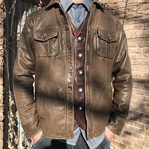 Herrläderfaux. I Korea Style Vintage Brown Tanned Sheepskin Leather Jacket.slim Casual äkta kappa 220909