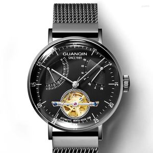 Zegarek guanqin moda czarny złoty pasek siatkowy wodoodporny mechaniczny zegarki na nadgarstek
