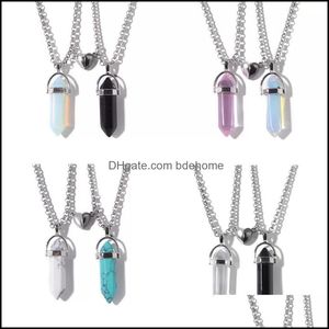 Pendant Necklaces Magnetic Couple Necklaces For Lovers Heart Distance Natural Stone Pendum Pendant Necklace Friendship Valentines Day Dh9Ej