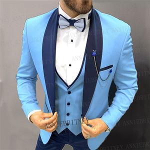 Abiti da uomo Blazer Abito blu su misura per uomo 3 pezzi Costume Homme Matrimonio Groomsman Smoking Abiti maschili Scialle Risvolto Cena di lusso Party 220909