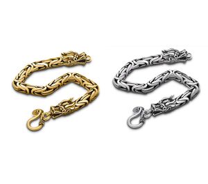 Biker Mens Link Chain Double Dragon Head Franco Link Curb Chains Bracciale con chiusura ad anello a molla Dimensioni 19cm 21cm per Uomo Donna