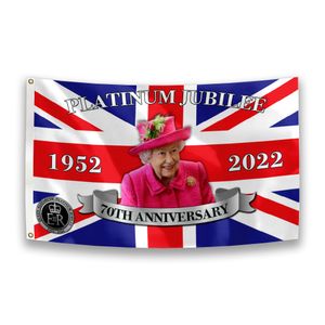 Rainha Elizabeth II Platinums Jubilee Banner 2022 Union Jack Flag, com sua Majestade a Rainha 70º Anniversary British Souvenir