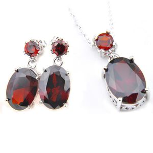 Wedding Jewelry Sets Weddings Jewelry Gift 2 Pieces 1 Set Oval Red Garnet Gemstone Sier Gorgeous Charm Pendants Earrings Sets Drop De Dhpt7