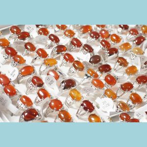 Solitaire Ring BK Crystal Rings Wholesale 100 Pack Carnelian Red Agate Ring For Girl Women With Jewel Box Mix Mix Släppleverans 202 DH8NQ