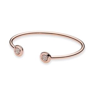Rose Gold Pave Disc Open Bangle Bracelets Women Girls Party Jewelry Set For pandora Real Sterling Silver engagement gift Bracelet with Original Box