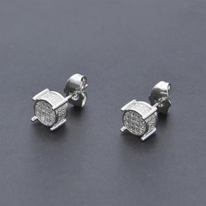 Hip Hop Iced Out Silver Lab Diamond Screw Back Stud d Round Side CZ Simuled Jewelry292G