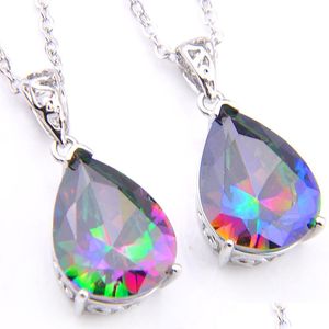 Collane con ciondolo 12 Pz / lotto Gioielli di fidanzamento Goccia d'acqua Gemme di topazio arcobaleno Collana in argento sterling 925 per pendenti di nozze da donna D Dhmcb