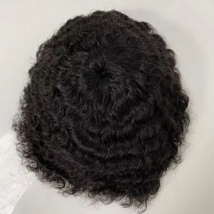 12mm Afro Wave Human Hair Pieces 8x10 Full Spet Toupee For Black Men Black Color Malaysian Virgin Remy Hairpieces African American